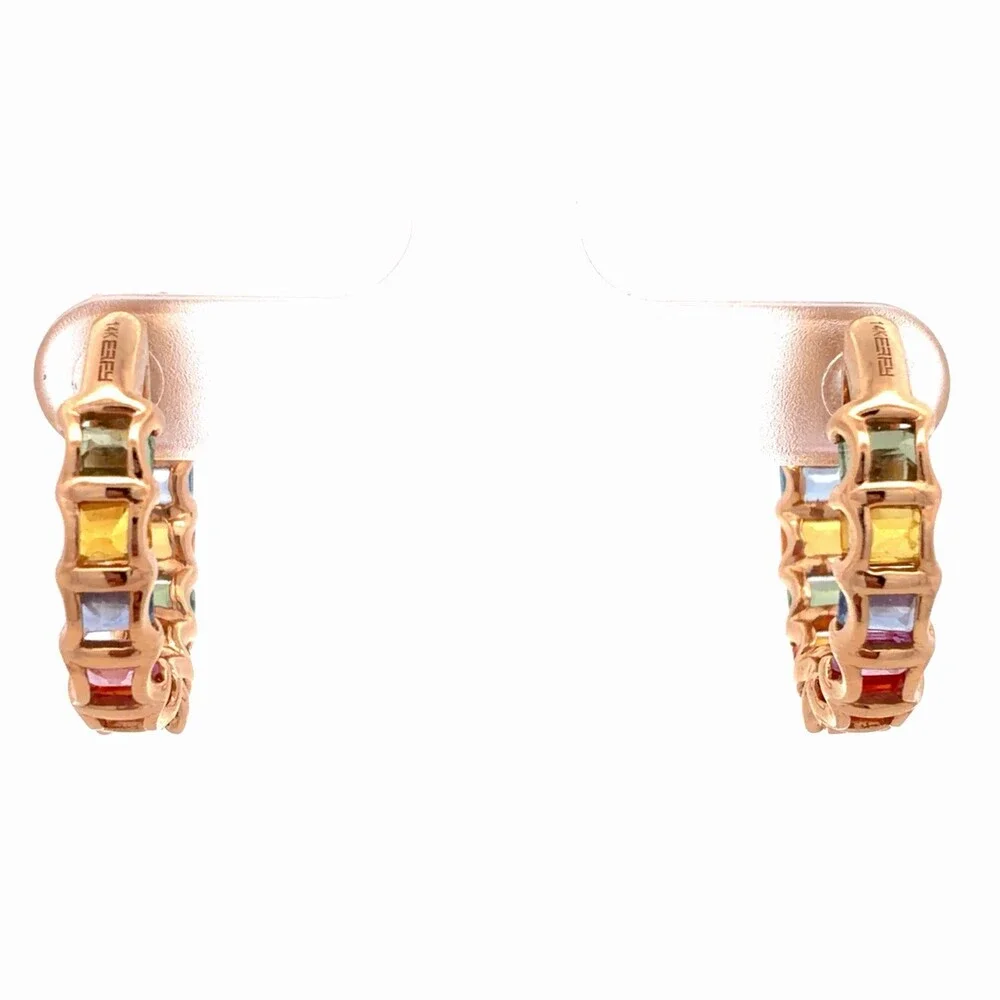 EFFY 14K Yellow Gold Emerald Cut Multicolor Sapphire Watercolors Hoop Earrings